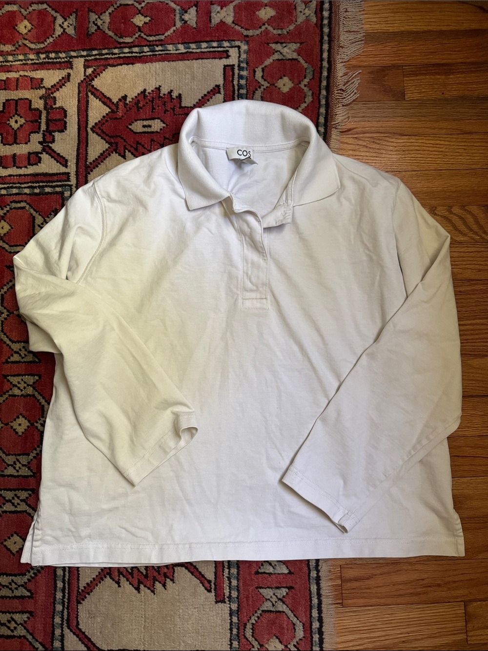 COS women’s rugby cotton Long-Sleeve Polo Shirt in White M